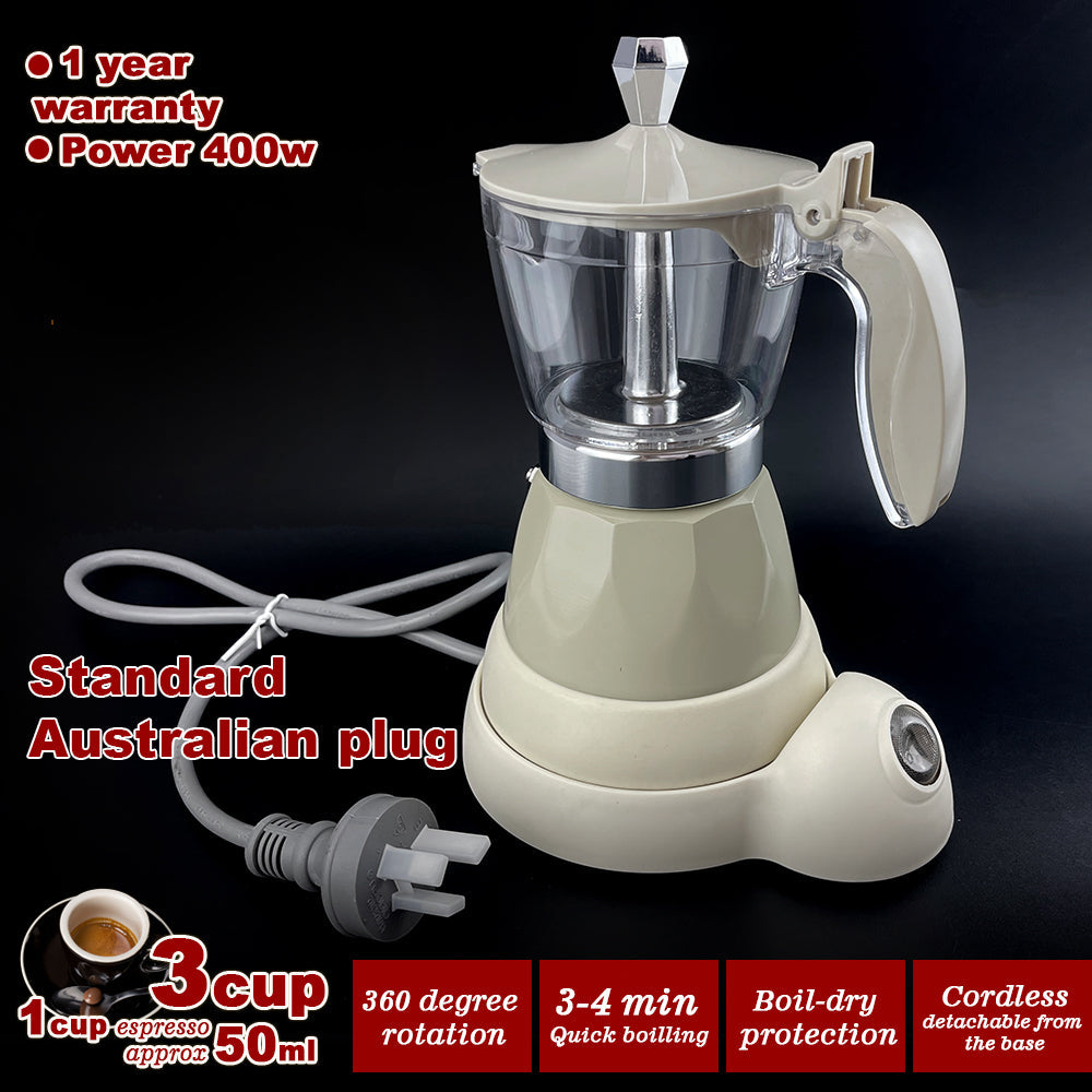 Latest Styles Electric Aluminum Espresso Moka Coffee Maker | 3 Cups | Italian Classic | Cream Finish