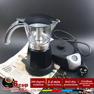 Black Electric Moka Coffee Maker | Espresso Machine | 6 Cups | Auto Power | Italian Classic