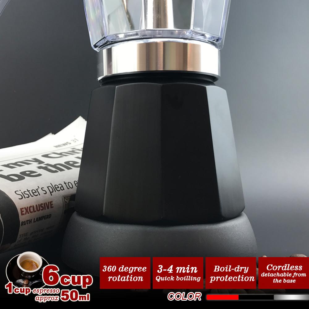 Black Electric Moka Coffee Maker | Espresso Machine | 6 Cups | Auto Power | Italian Classic