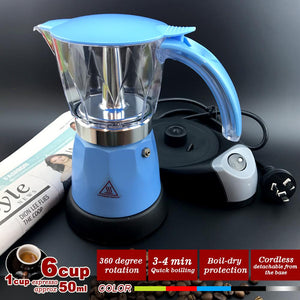 Blue Electric Moka Coffee Maker | Espresso Machine | 6 Cups | Auto Power | Italian Classic