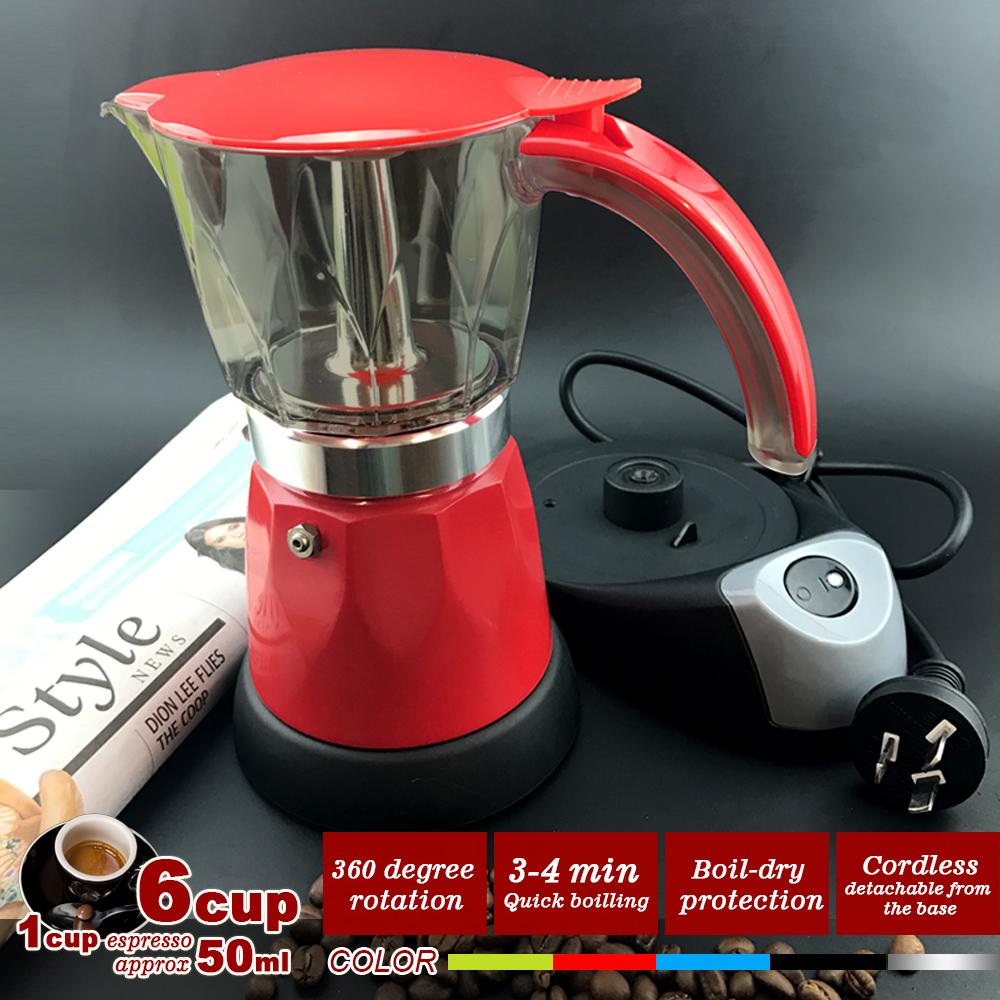 Red Electric Moka Coffee Maker | Espresso Machine | 6 Cups | Auto Power | Italian Classic