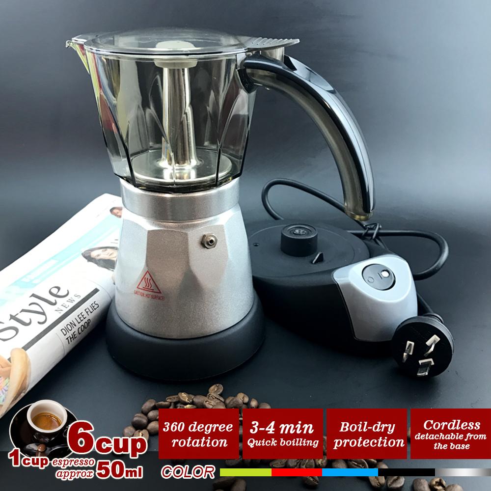 Silver Electric Moka Coffee Maker | Espresso Machine | 6 Cups | Auto Power | Italian Classic