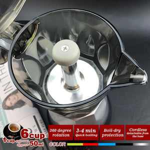 Silver Electric Moka Coffee Maker | Espresso Machine | 6 Cups | Auto Power | Italian Classic