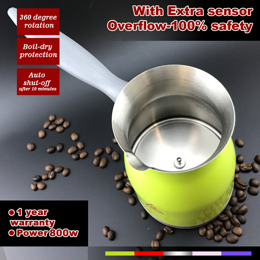 Green Electric Turkish Greek Arabic Coffee Maker Pot | Automatic Sensor | Anti-Overflow