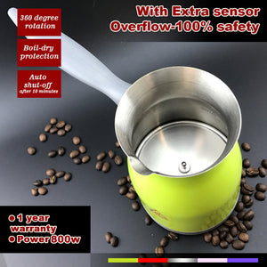 Green Electric Turkish Greek Arabic Coffee Maker Pot | Automatic Sensor | Anti-Overflow
