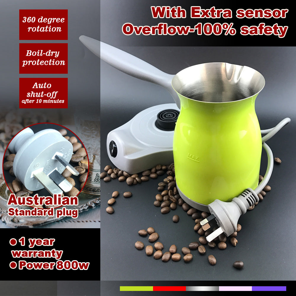 Green Electric Turkish Greek Arabic Coffee Maker Pot | Automatic Sensor | Anti-Overflow