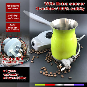 Green Electric Turkish Greek Arabic Coffee Maker Pot | Automatic Sensor | Anti-Overflow