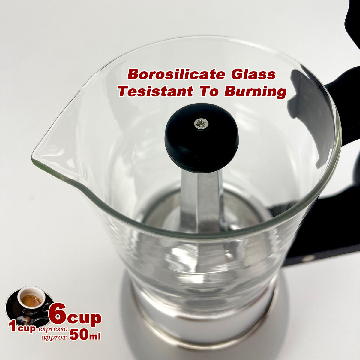 Borosilicate Glass Stainless Steel Moka Pot Coffee Maker | Italian Espresso | 6 Cups