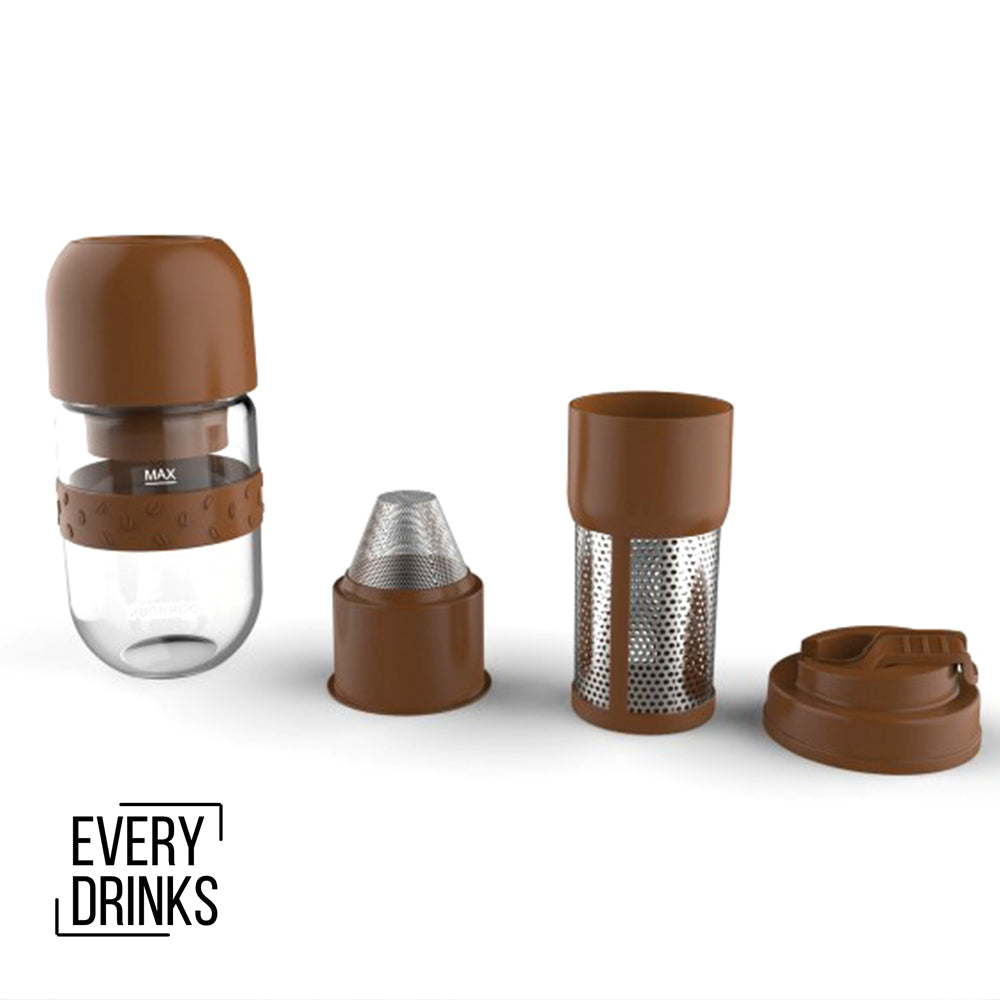Brown All-in-1 Anywhere Portable Drip Pour Over Coffee Maker + Electric Grinder + Juice Blender | Freshly Ground Coffee