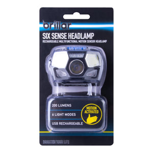 Brillar Sixth Sense | 200 Lumen | 6 Mode Rechargeable Headlamp