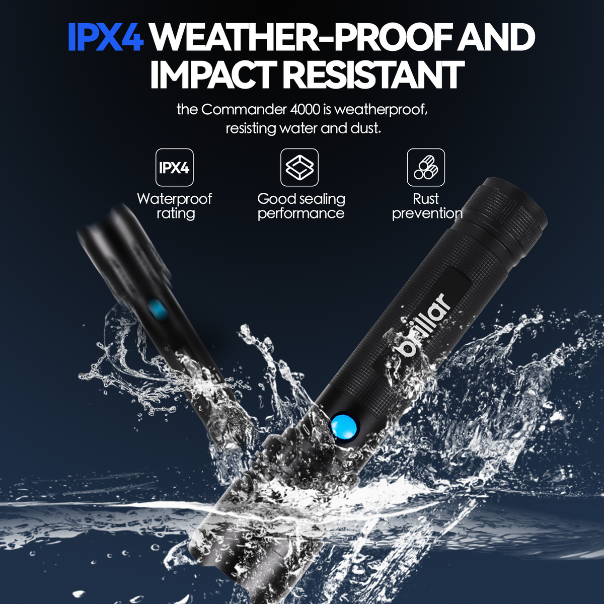 Brillar Commander | 4000 Lumen USB Rechargeable Torch