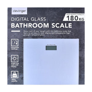 Clevinger Silver Digital Glass Bathroom Scale | Max Capacity 180KG, Sleek & Stylish