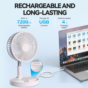 Folding Telescopic Rechargeable Fan | 4.5W | Portable Height & Tilt Adjustable | Cordless Cooling