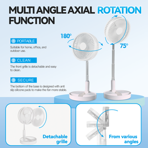 Folding Telescopic Rechargeable Fan | 4.5W | Portable Height & Tilt Adjustable | Cordless Cooling