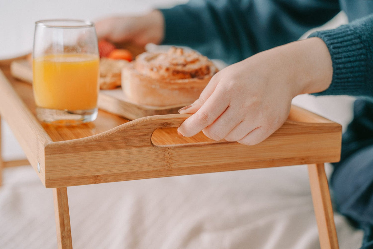 2x Bamboo Bed Table | Breakfast/Snack Serving Tray with Foldable Legs