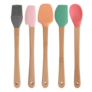 5-Piece Mini Silicone & Bamboo Utensil Set | Nonstick Cookware