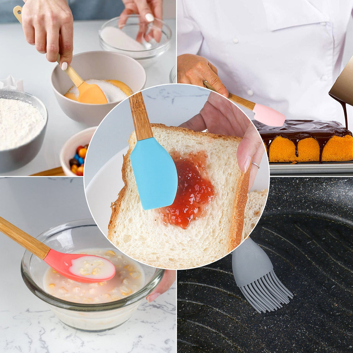 5-Piece Mini Silicone & Bamboo Utensil Set | Nonstick Cookware