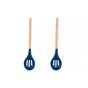 2-Piece Beechwood & Silicone Slotted Spoon Set | Navy