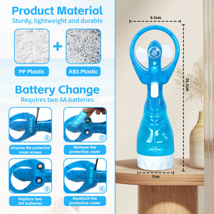 Handheld Battery-Powered Personal Water Spray Fan | Blue | Portable Cooling Mist Fan