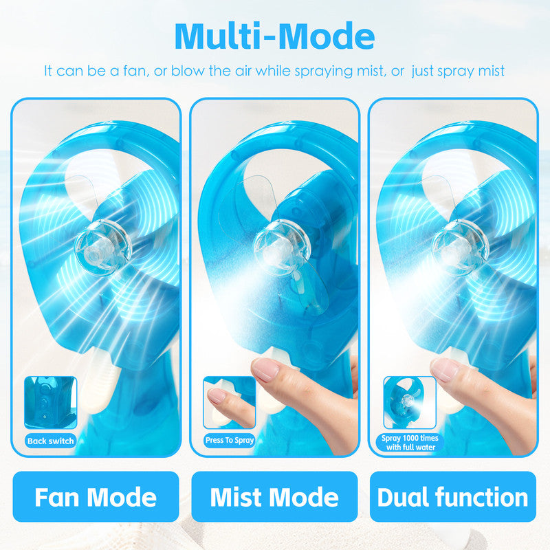 Handheld Battery-Powered Personal Water Spray Fan | Blue | Portable Cooling Mist Fan