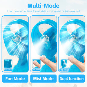 Handheld Battery-Powered Personal Water Spray Fan | Blue | Portable Cooling Mist Fan