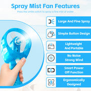 Handheld Battery-Powered Personal Water Spray Fan | Blue | Portable Cooling Mist Fan