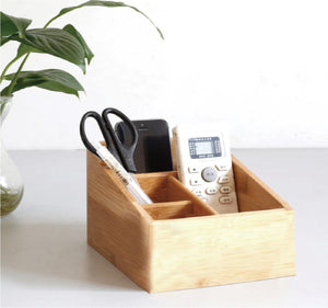 Bamboo Storage Box | 4 Slots | Versatile Organizer for Home & Office