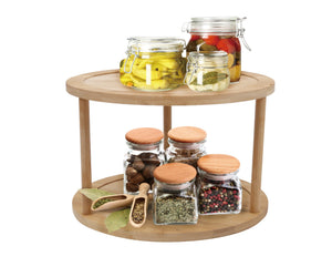 Bamboo Lazy Susan Turntable | 2-Tier Rotating Organizer | Kitchen Storage Solution