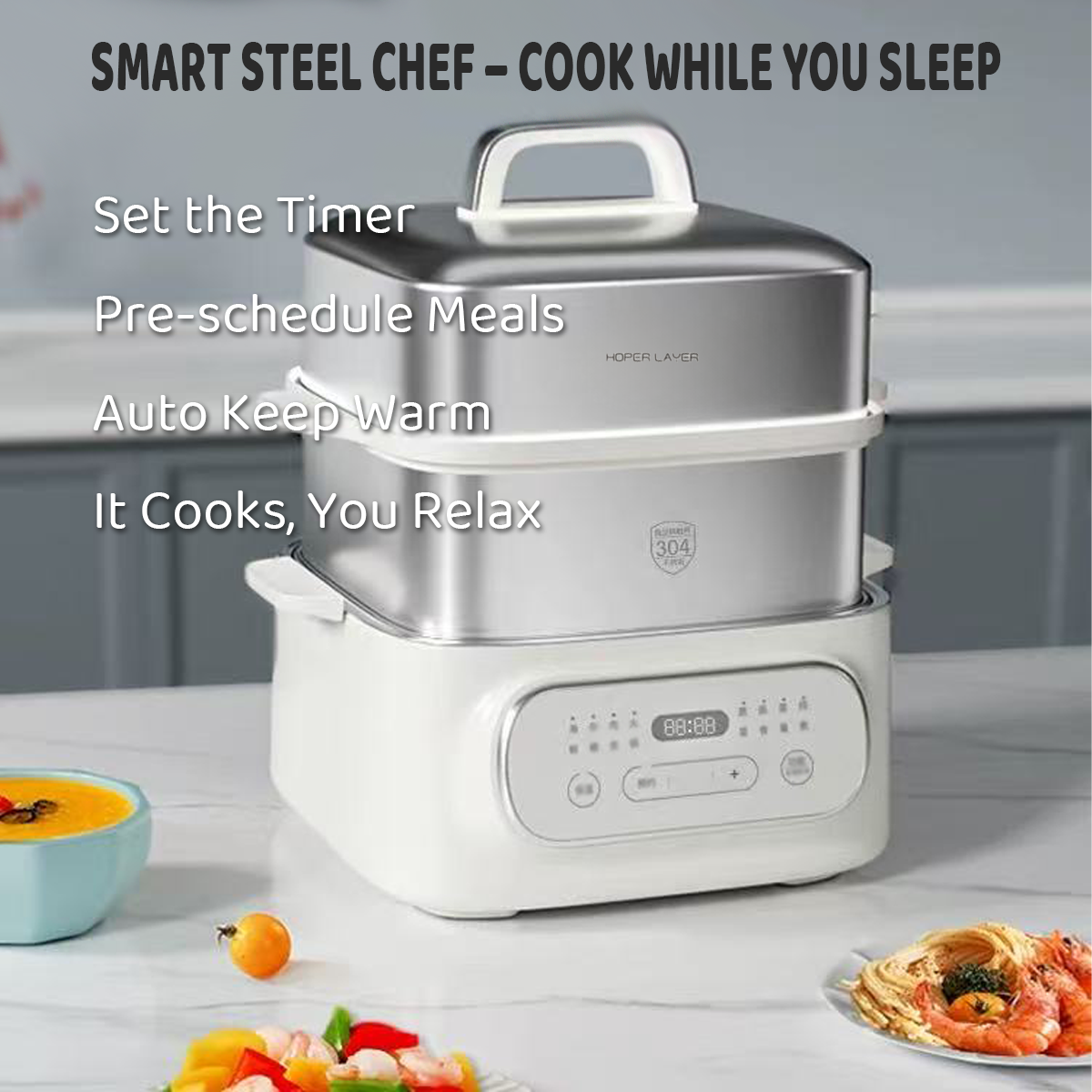 Hoper Layer Multifunctional Three-layer Stainless Steel Steamer | AU Model