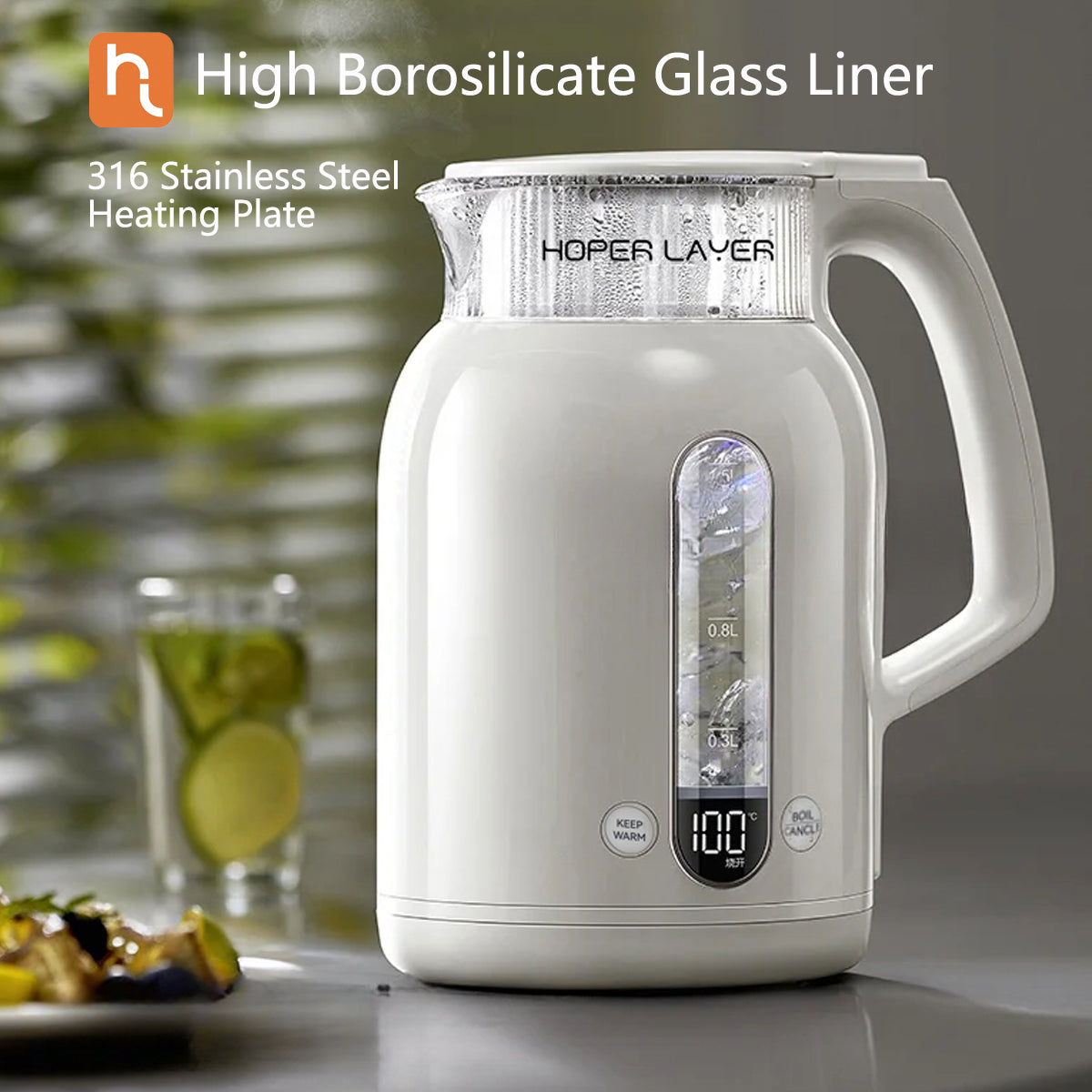 Hoper 1.5L Insulation Electric Kettle | 1500W Water Boiler | K15-G1