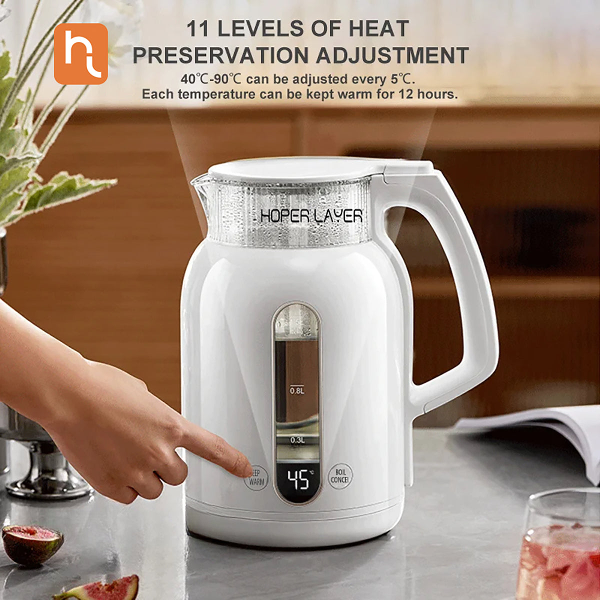 Hoper 1.5L Insulation Electric Kettle | 1500W Water Boiler | K15-G1