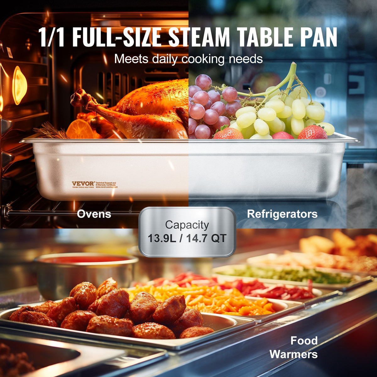 Hotel Pans 6 Pack | Full Size 4" Deep Stainless Steel Anti-Jam Steam Table Pans