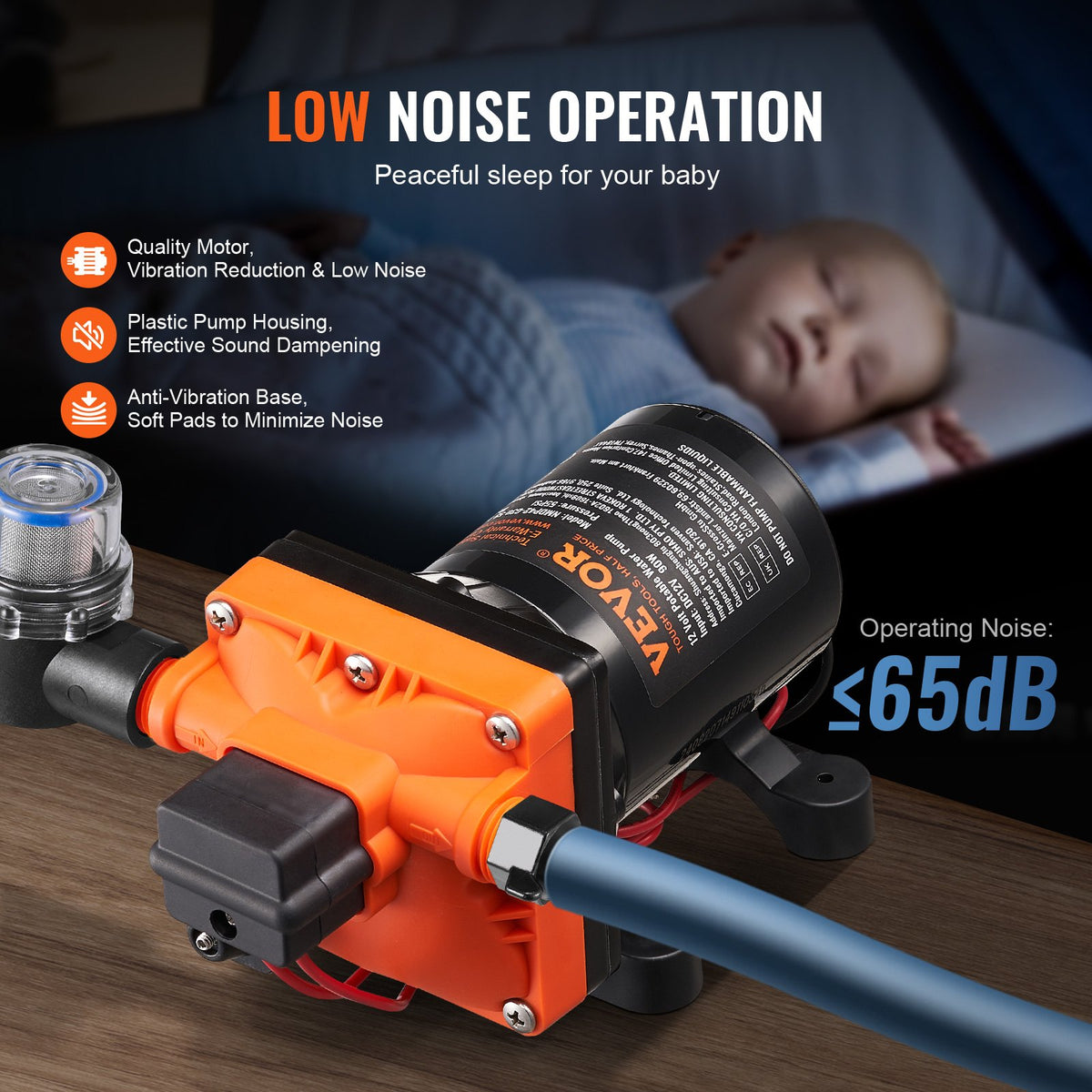 Diaphragm Pump 3GPM | 11.36L/min | 4-Chamber Water Pump with Pressure Switch