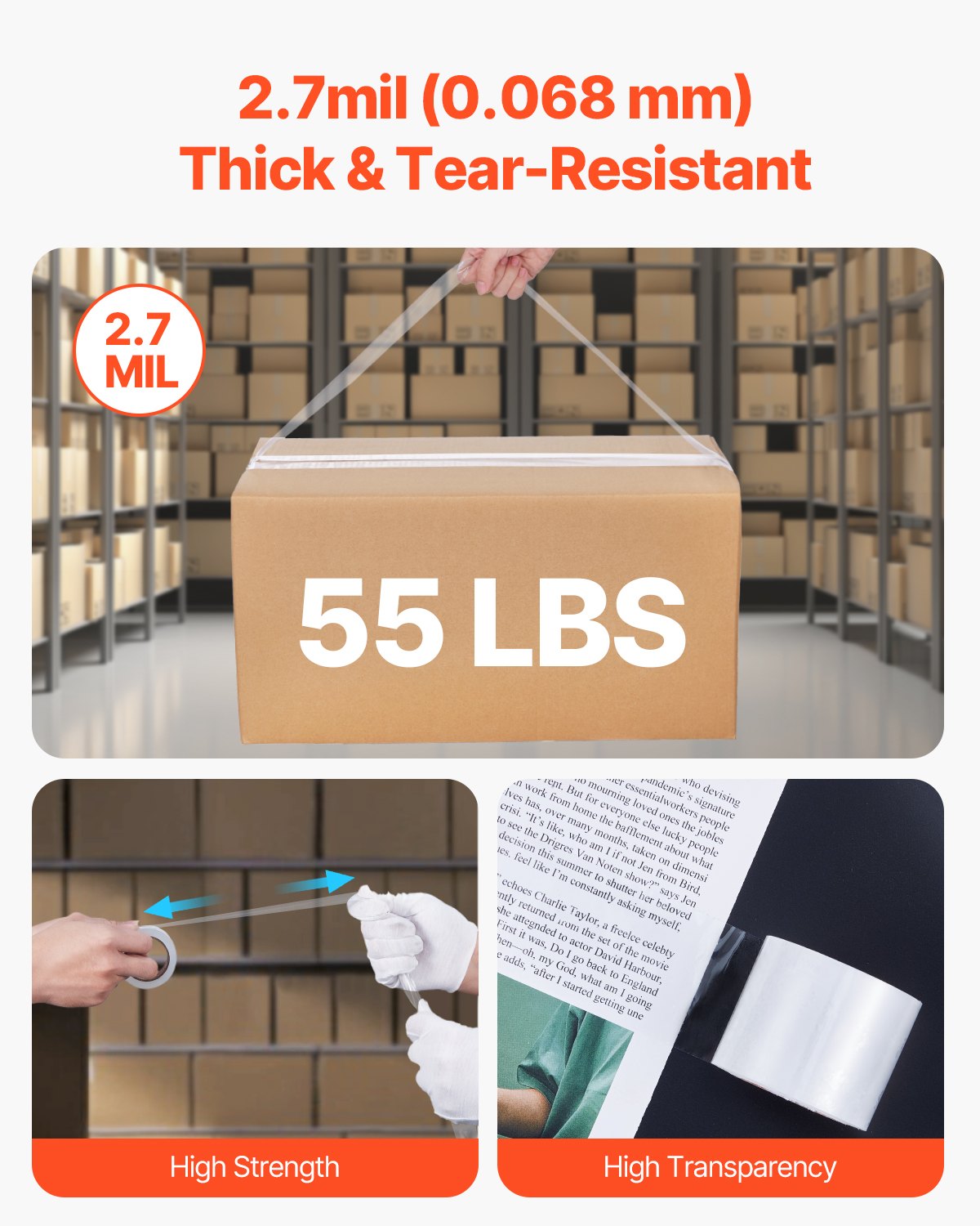 Packing Tape | 6 Rolls 25 Yards Clear 2.7 Mil with Dispenser