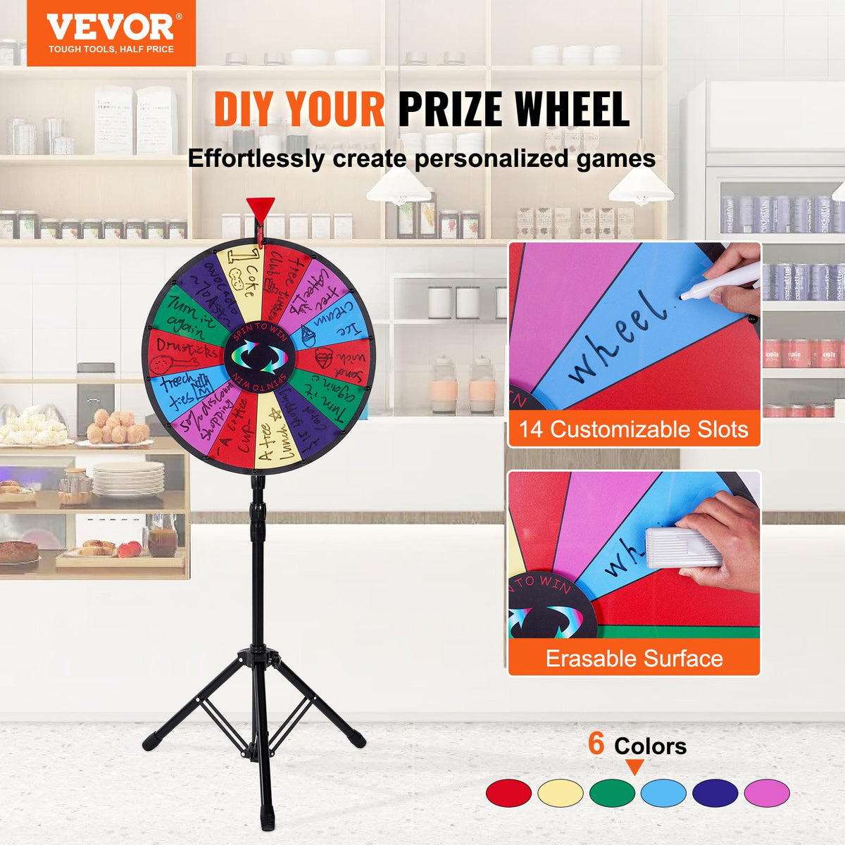 Prize Wheel | 18" Tabletop Color Wheel with Folding Tripod & 14 Dry-Erase Slots