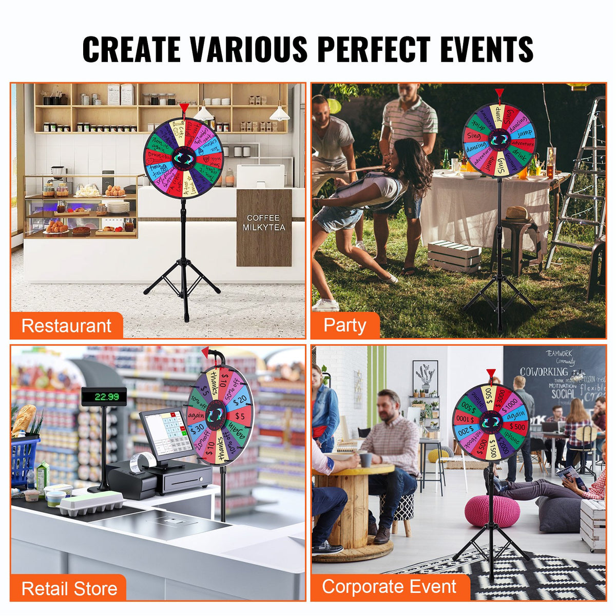 Prize Wheel | 18" Tabletop Color Wheel with Folding Tripod & 14 Dry-Erase Slots