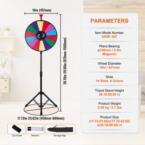 Prize Wheel | 18" Tabletop Color Wheel with Folding Tripod & 14 Dry-Erase Slots