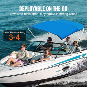 Bimini Top Boat Cover 3 Bow | 900D Polyester Canopy & Aluminum Frame | 6'L x 46"H x 61"-66"W | Blue