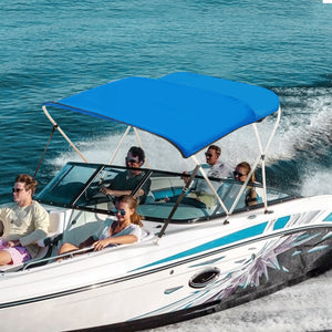 Bimini Top Boat Cover 3 Bow | 900D Polyester Canopy & Aluminum Frame | 6'L x 46"H x 61"-66"W | Blue