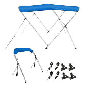 Bimini Top Boat Cover 3 Bow | 900D Polyester Canopy & Aluminum Frame | 6'L x 46"H x 61"-66"W | Blue