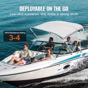 Bimini Top Boat Cover 3 Bow | 900D Polyester Canopy & Aluminum Frame | 6'L x 46"H x 67"-72"W | Light Grey