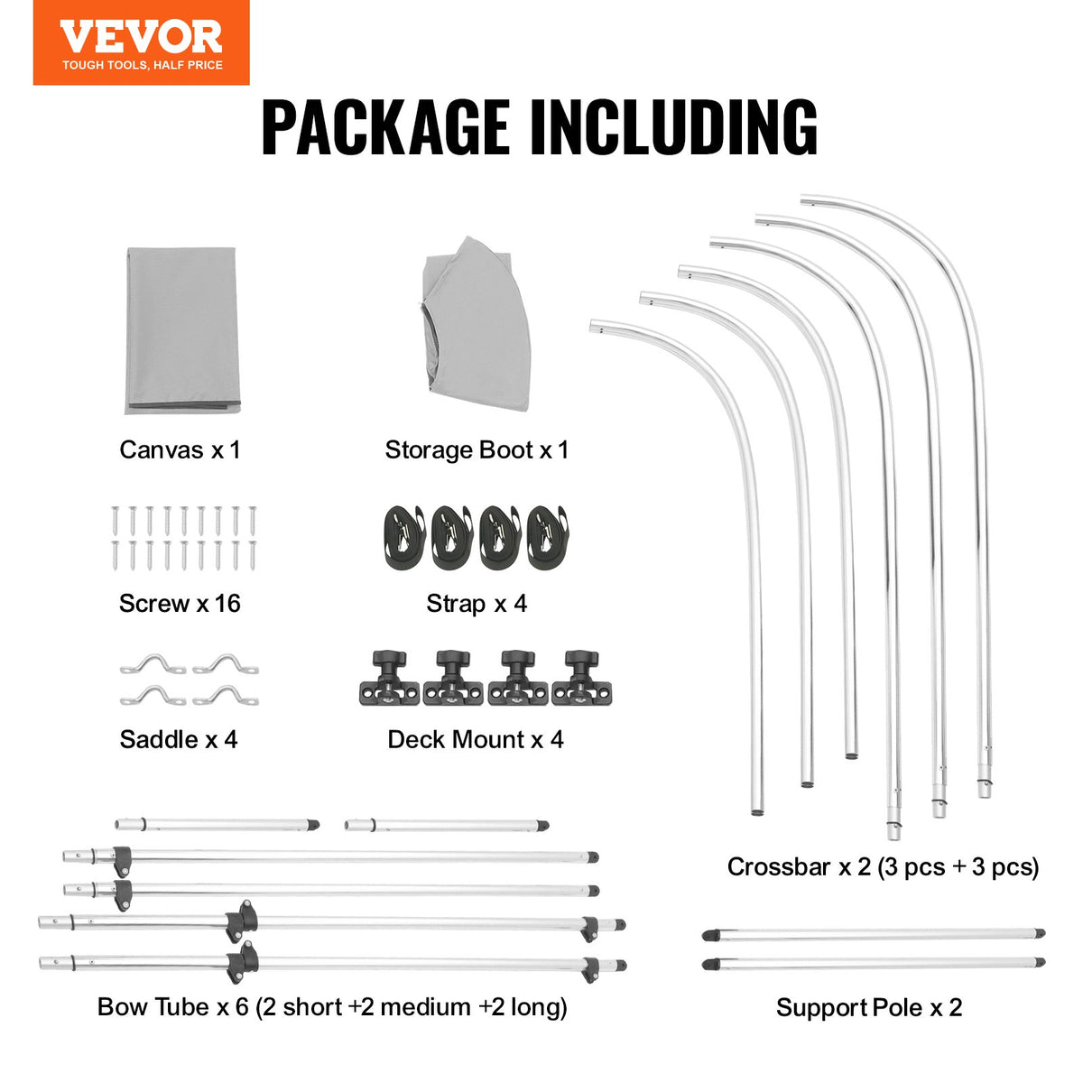 Bimini Top Boat Cover 3 Bow | 900D Polyester Canopy & Aluminum Frame | 6'L x 46"H x 67"-72"W | Light Grey