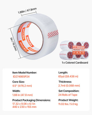 Packing Tape | 18 Rolls Heavy Duty 65 Yards Clear 2.7 Mil Tape