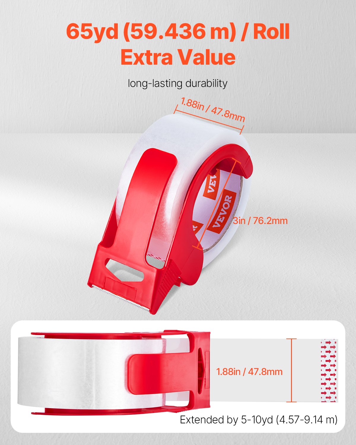 Packing Tape | 6 Rolls 65 Yards Clear 2.7 Mil with Dispenser