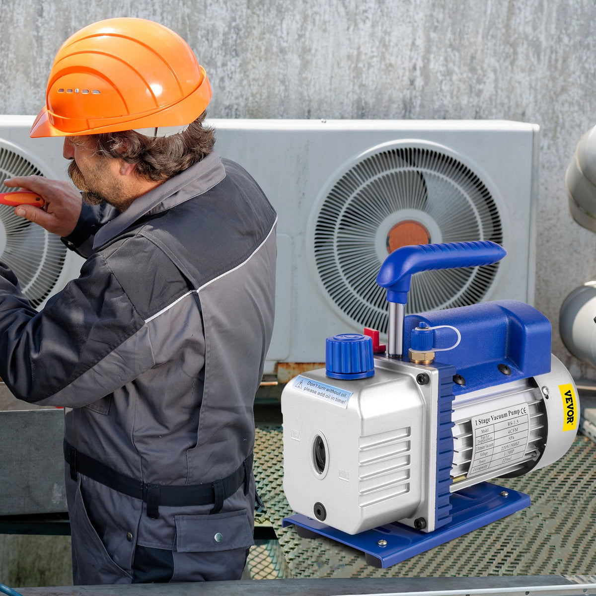 Rotary Vane Vacuum Pump Kit | 4CFM 1/4HP + R134A Manifold Gauge & Hoses