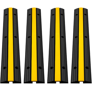 Cable Protector Ramp 4 Pack | Single Channel Rubber Hose Protector | 18,000lbs Load Capacity | Modular Floor Cable Cover for Indoor & Outdoor Use