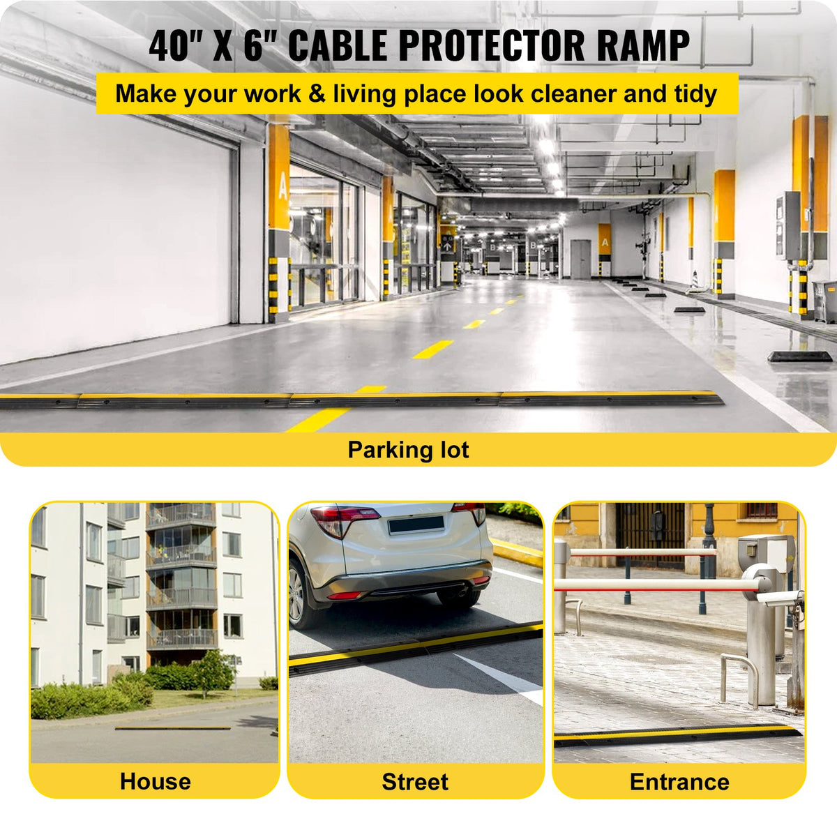 Cable Protector Ramp 4 Pack | Single Channel Rubber Hose Protector | 18,000lbs Load Capacity | Modular Floor Cable Cover for Indoor & Outdoor Use