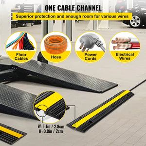 Cable Protector Ramp 4 Pack | Single Channel Rubber Hose Protector | 18,000lbs Load Capacity | Modular Floor Cable Cover for Indoor & Outdoor Use