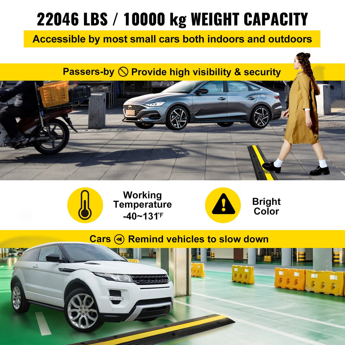 Cable Protector Ramp 4 Pack | Single Channel Rubber Hose Protector | 18,000lbs Load Capacity | Modular Floor Cable Cover for Indoor & Outdoor Use