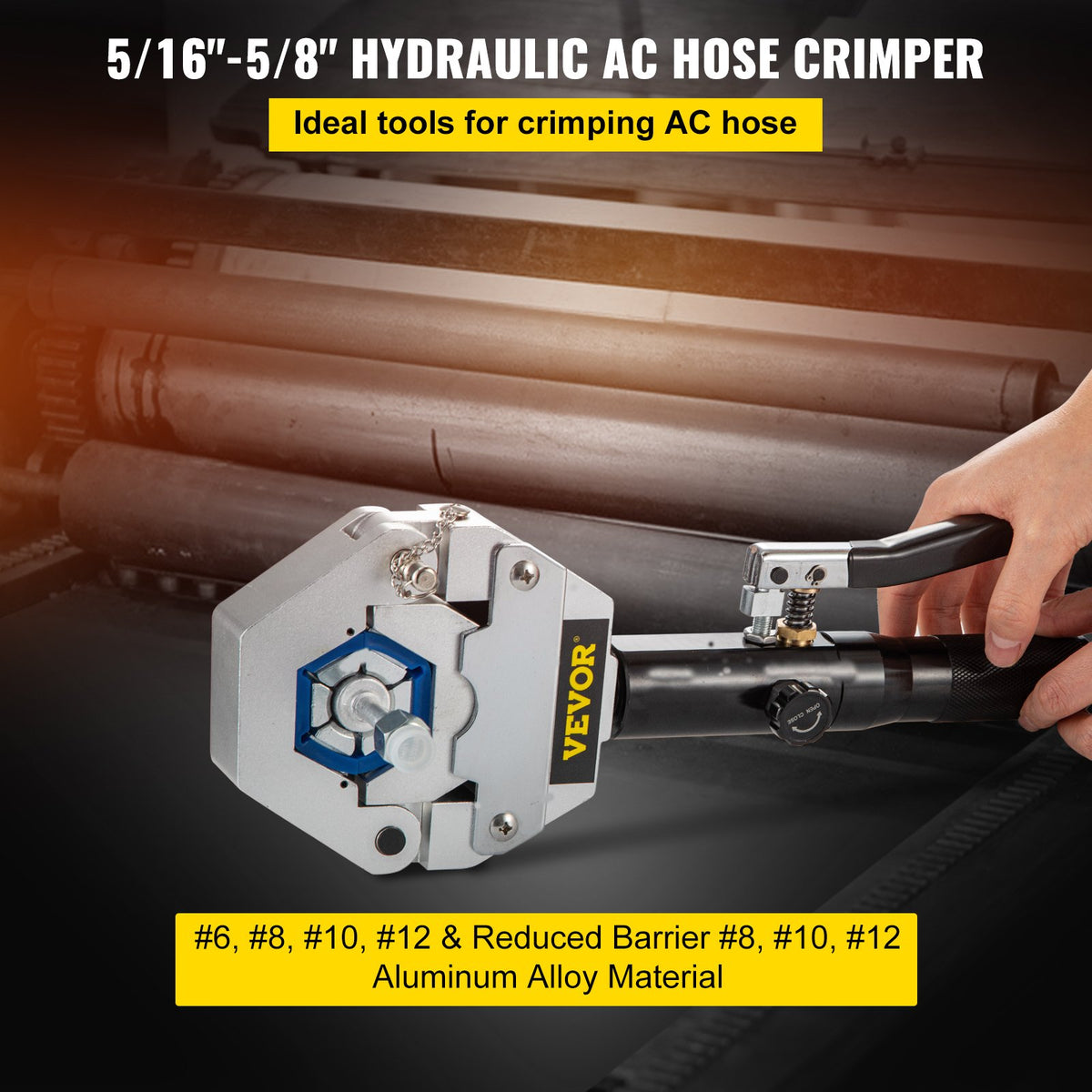 Hydraulic Hose Crimper Hydra-Krimp 71500 | Manual AC Hose Crimper Kit with 7 Dies | For Barbed & Beaded Hose Fittings